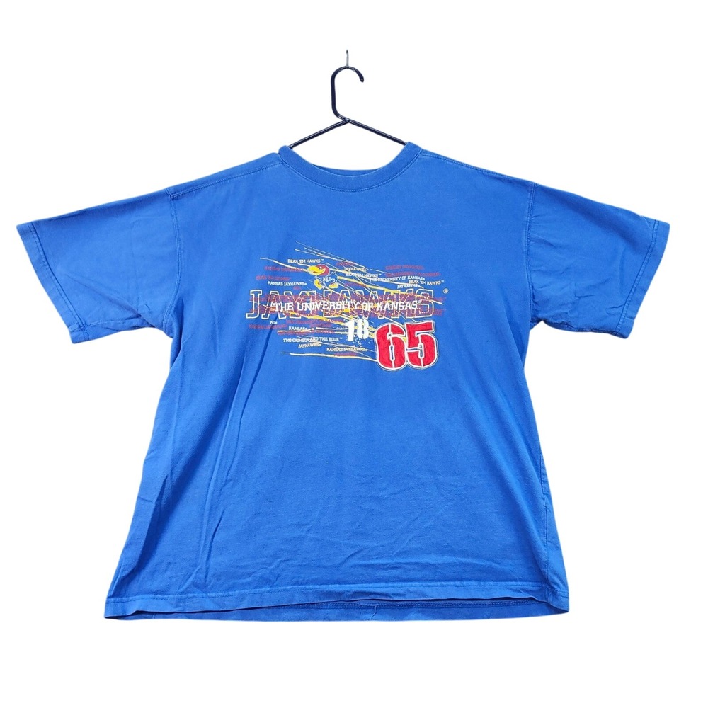 KANSAS JAYHAWKS MENS XL BLUE NCAA GRAPHIC TEE PRO PLAYER EUC